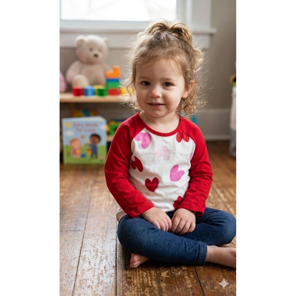 Way To Celebrate Baby Girls Valentines Hearts Raglan Long Sleeve Tee 18M